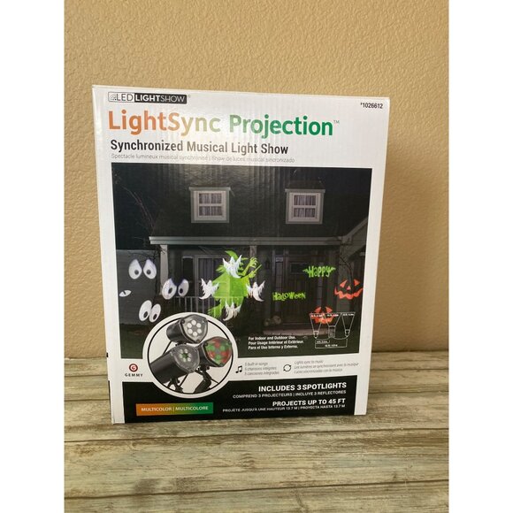 2018 Gemmy Halloween LED LightSync Show VIDEO 3 Projectors & Spooky Music in Box - Picture 1 of 12